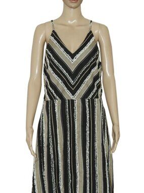 Idyllwind Jacquard Fabric Striped Self Pattern Lace Up Black Mini Dress XXL